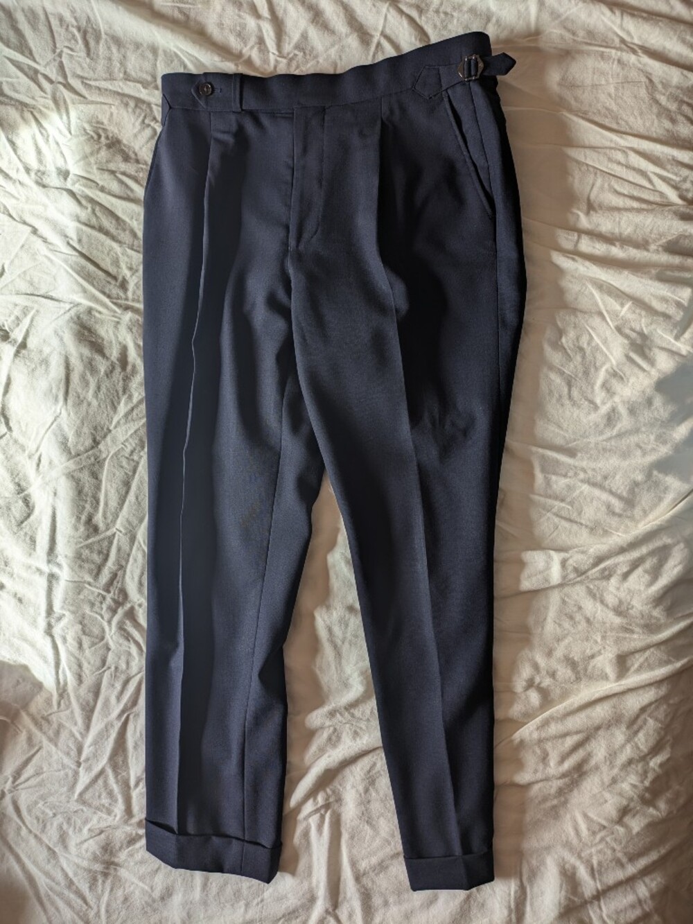 Spier Mackay Tropical Wool Navy Pleated Dress Pants